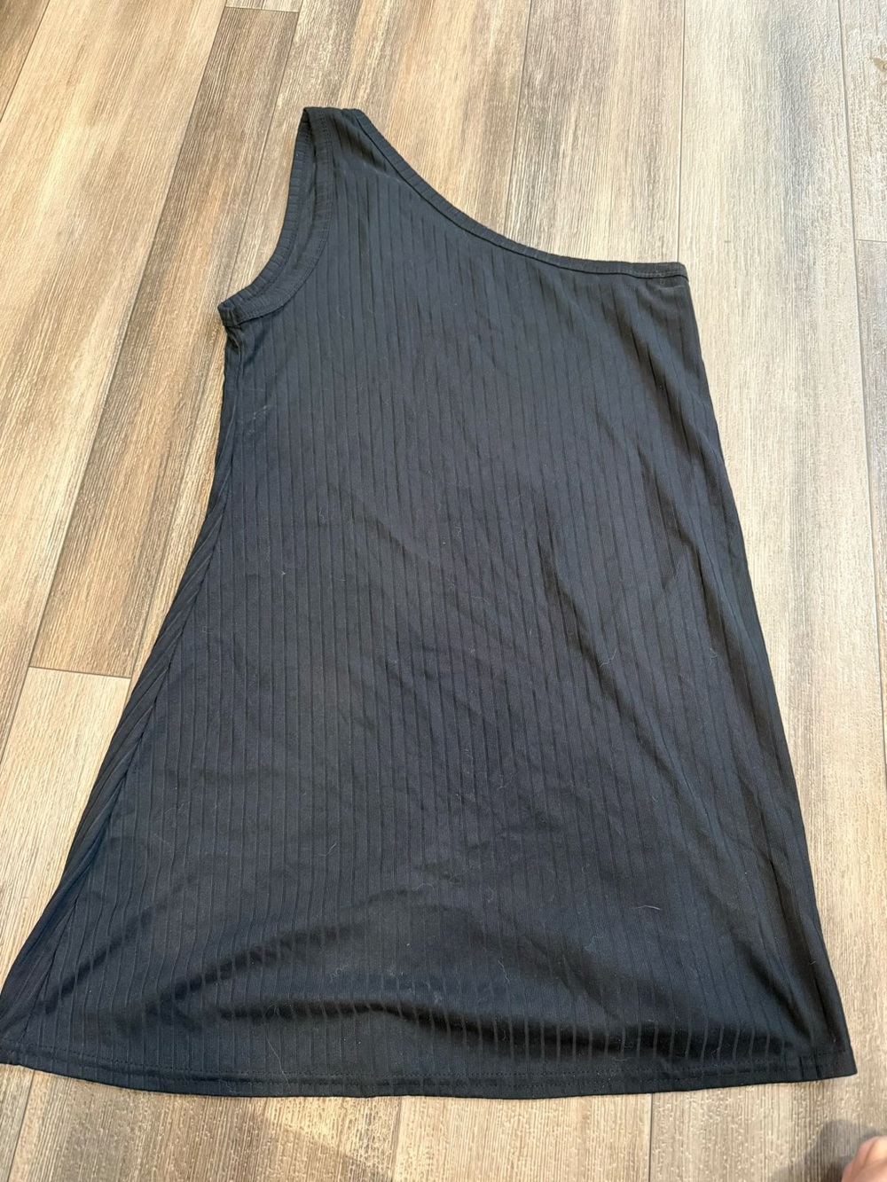 One-Shoulder Black Ribbed Women's Dress